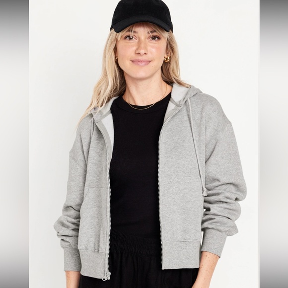 Old Navy Cropped Fleece Zip Up Hoodie, Size Large, Grey - Picture 2 of 16